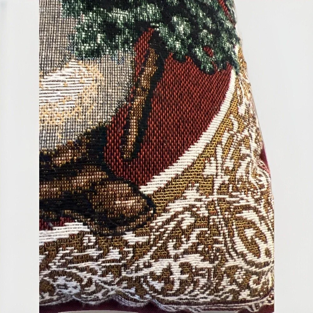 Vintage Christmas Tapestry Throw Pillow St Nicholas Santa Home Decor 15 X 11